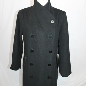 Harve Benard Black Pea Coat Jacket Lined Large NEW
